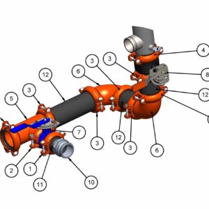 Top view of 3D rendering of the 900-SP300 Suction Plumbing Kit with parts breakdown